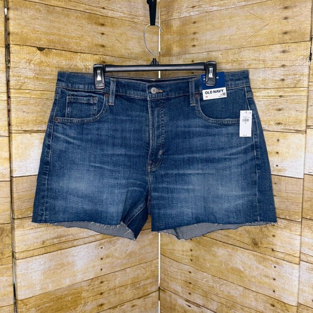 OLD NAVY TOO BLUE HIGH RISE OG STRAIGHT CONCERT FESTIVAL SUMMER DENIM SHORTS